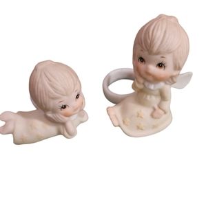 Vintage Lefton 1982  Porcelain Angel Napkin Rings/Candle Huggers- Signed/Dated#